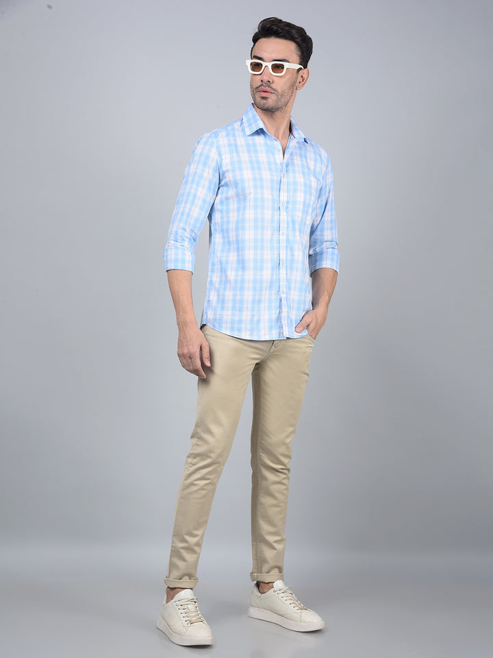 Blue Checked 100% Cotton Shirt-Men Shirts-Crimsoune Club
