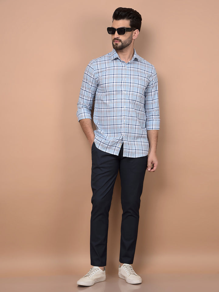 Blue Checked 100% Cotton Shirt-Men Shirts-Crimsoune Club