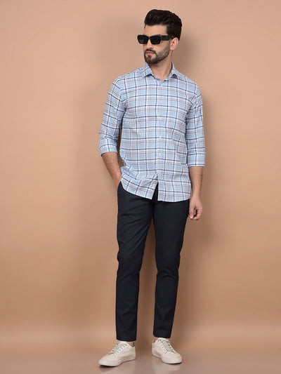 Blue Checked 100% Cotton Shirt-Men Shirts-Crimsoune Club