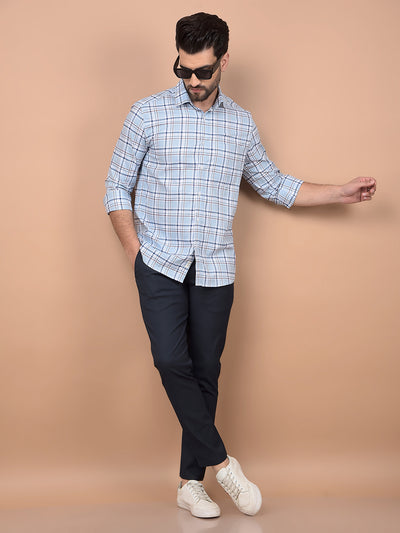 Blue Checked 100% Cotton Shirt-Men Shirts-Crimsoune Club