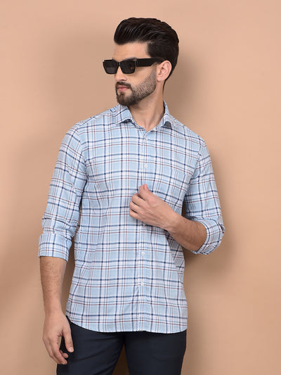 Blue Checked 100% Cotton Shirt-Men Shirts-Crimsoune Club
