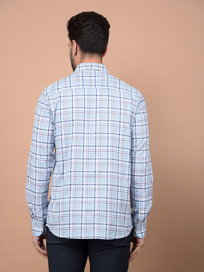 Blue Checked 100% Cotton Shirt-Men Shirts-Crimsoune Club