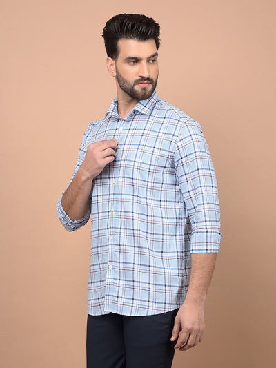 Blue Checked 100% Cotton Shirt-Men Shirts-Crimsoune Club