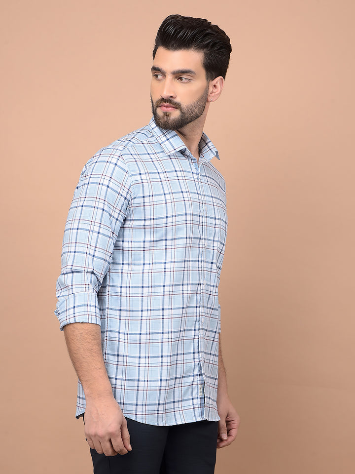 Blue Checked 100% Cotton Shirt-Men Shirts-Crimsoune Club