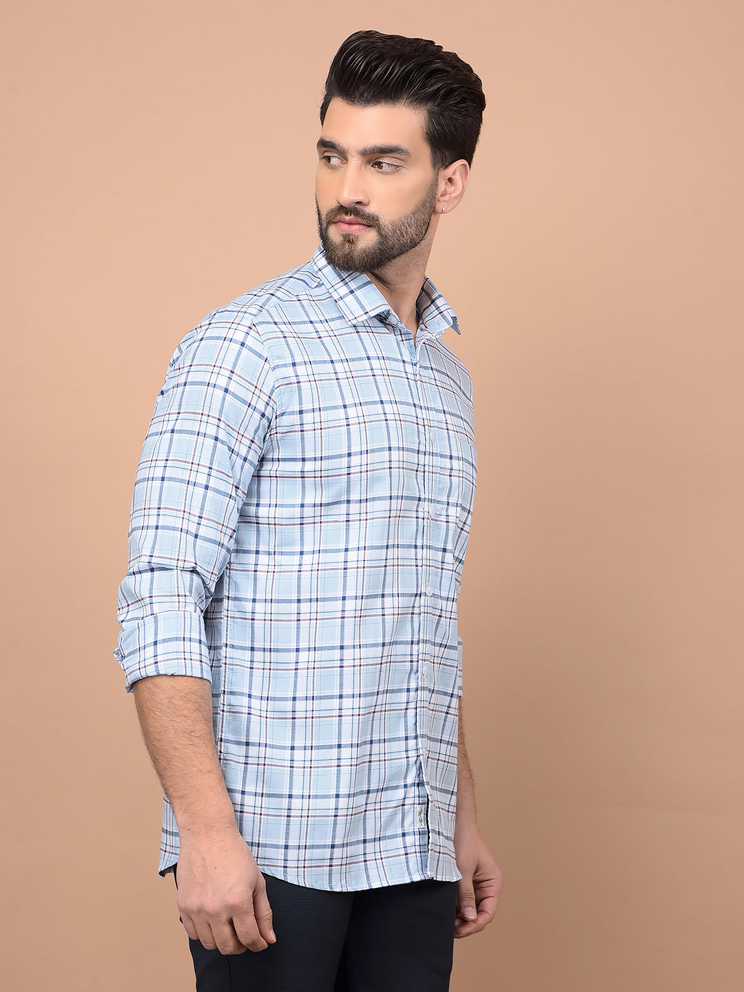 Blue Checked 100% Cotton Shirt-Men Shirts-Crimsoune Club