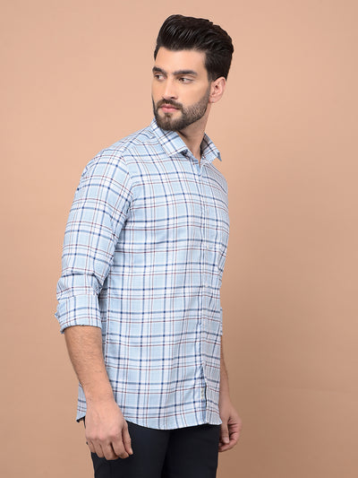Blue Checked 100% Cotton Shirt-Men Shirts-Crimsoune Club