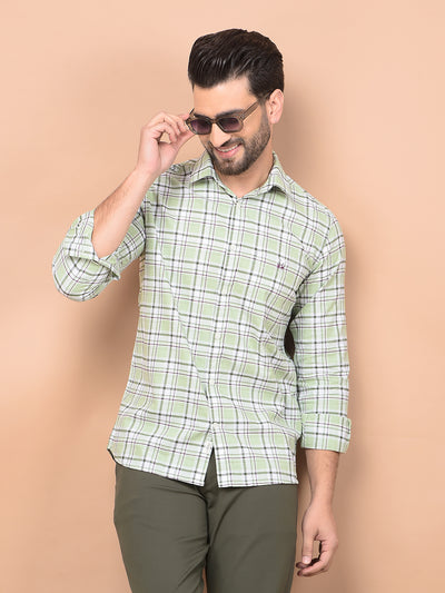 Green Checked 100% Cotton Shirt-Men Shirts-Crimsoune Club