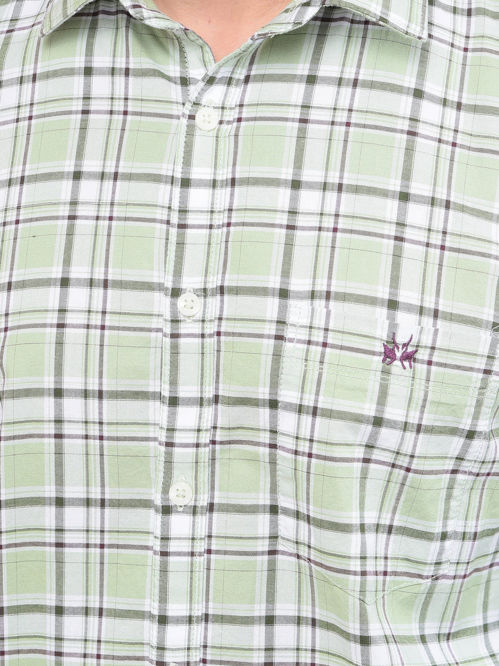 Green Checked 100% Cotton Shirt-Men Shirts-Crimsoune Club