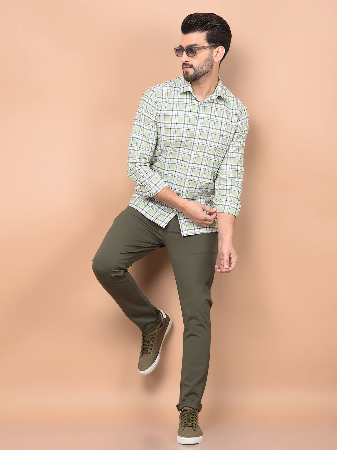 Green Checked 100% Cotton Shirt-Men Shirts-Crimsoune Club
