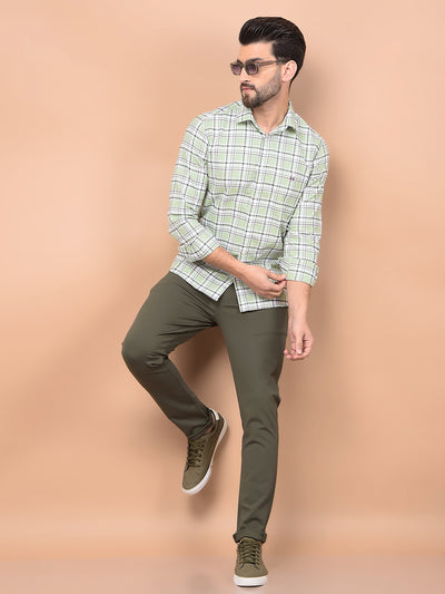 Green Checked 100% Cotton Shirt-Men Shirts-Crimsoune Club