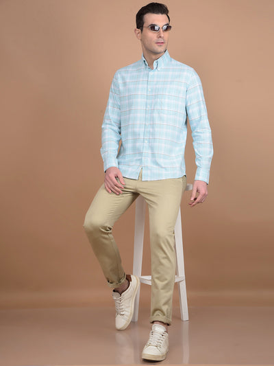 Blue Checked 100% Cotton Shirt-Men Shirts-Crimsoune Club