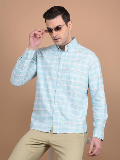 Blue Checked 100% Cotton Shirt-Men Shirts-Crimsoune Club