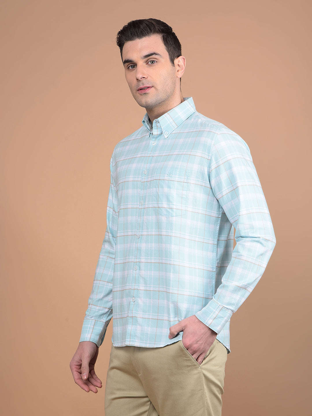 Blue Checked 100% Cotton Shirt-Men Shirts-Crimsoune Club