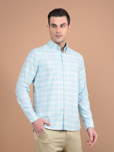 Blue Checked 100% Cotton Shirt-Men Shirts-Crimsoune Club