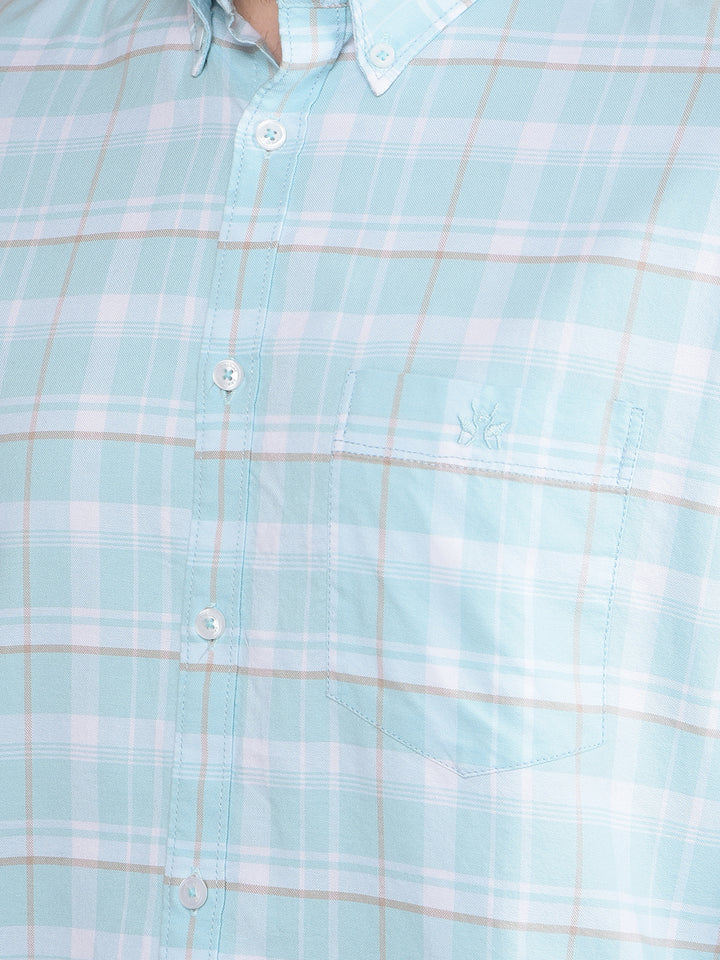 Blue Checked 100% Cotton Shirt-Men Shirts-Crimsoune Club