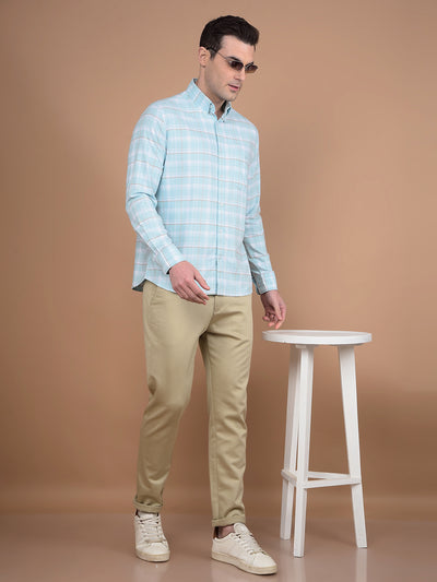 Blue Checked 100% Cotton Shirt-Men Shirts-Crimsoune Club