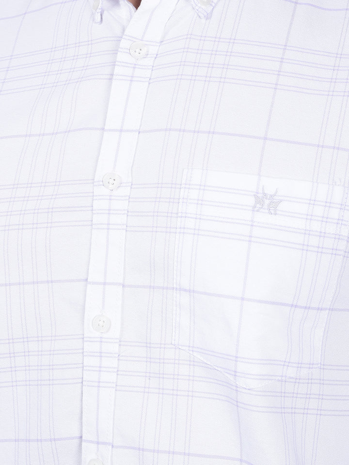 White Checked 100% Cotton Button Down Collar Shirt-Men Shirts-Crimsoune Club
