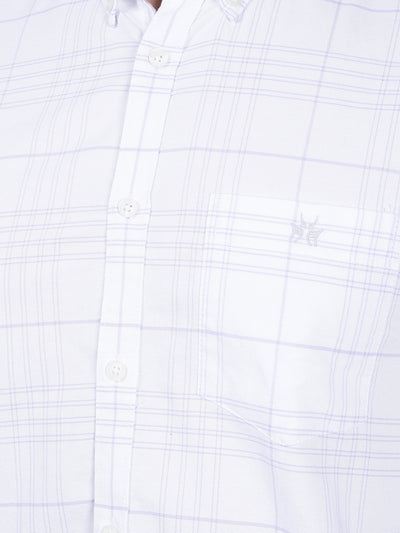 White Checked 100% Cotton Button Down Collar Shirt-Men Shirts-Crimsoune Club
