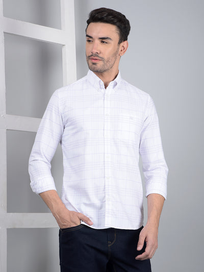 White Checked 100% Cotton Button Down Collar Shirt-Men Shirts-Crimsoune Club