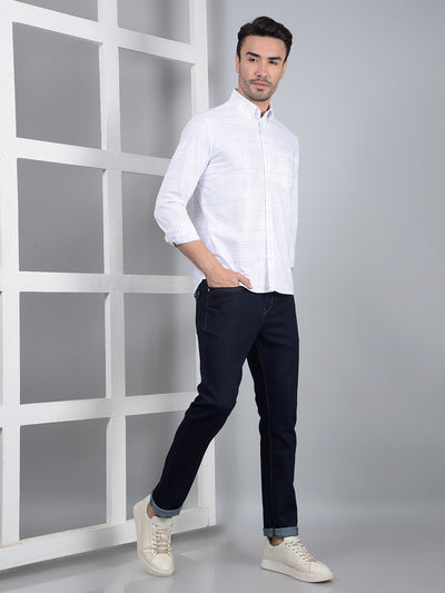 White Checked 100% Cotton Button Down Collar Shirt-Men Shirts-Crimsoune Club
