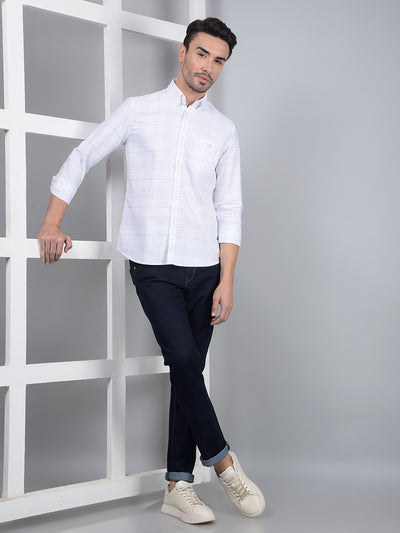 White Checked 100% Cotton Button Down Collar Shirt-Men Shirts-Crimsoune Club