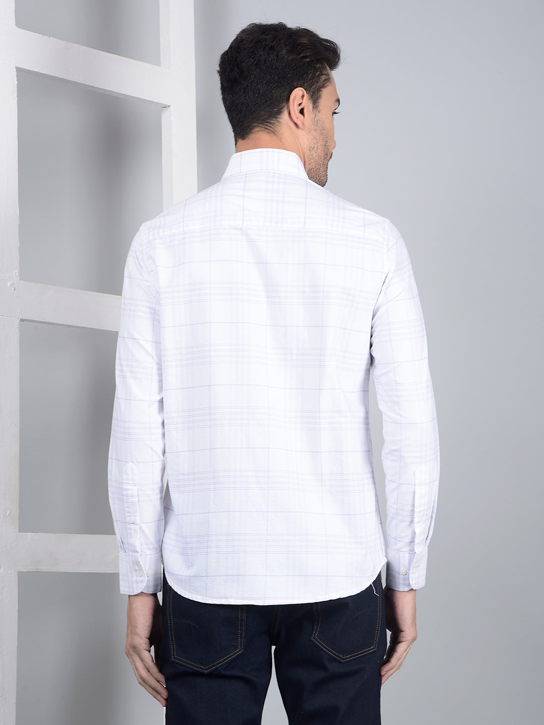 White Checked 100% Cotton Button Down Collar Shirt-Men Shirts-Crimsoune Club