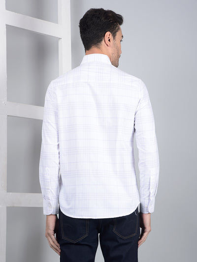 White Checked 100% Cotton Button Down Collar Shirt-Men Shirts-Crimsoune Club