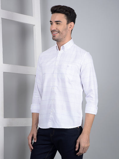 White Checked 100% Cotton Button Down Collar Shirt-Men Shirts-Crimsoune Club