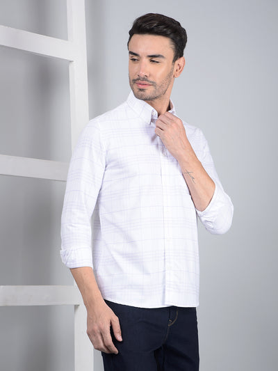 White Checked 100% Cotton Button Down Collar Shirt-Men Shirts-Crimsoune Club