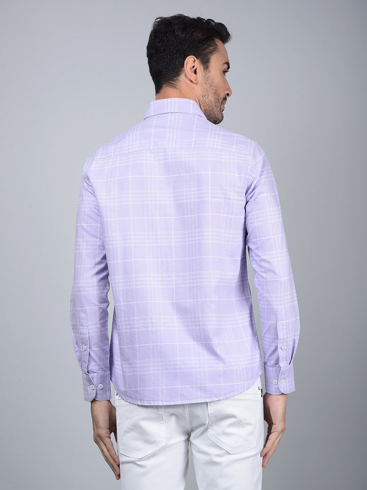 Purple Checked 100% Cotton Button Down Collar Shirt-Men Shirts-Crimsoune Club