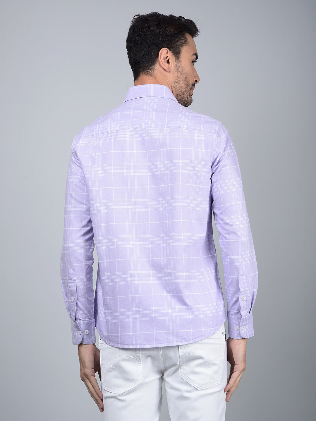 Purple Checked 100% Cotton Button Down Collar Shirt-Men Shirts-Crimsoune Club