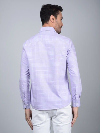 Purple Checked 100% Cotton Button Down Collar Shirt-Men Shirts-Crimsoune Club