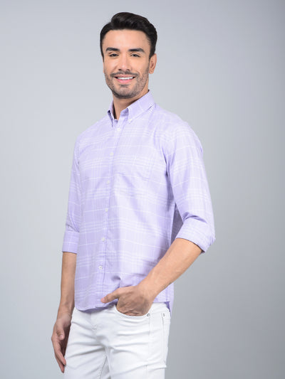 Purple Checked 100% Cotton Button Down Collar Shirt-Men Shirts-Crimsoune Club