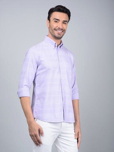 Purple Checked 100% Cotton Button Down Collar Shirt-Men Shirts-Crimsoune Club
