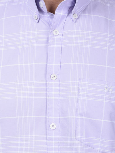 Purple Checked 100% Cotton Button Down Collar Shirt-Men Shirts-Crimsoune Club