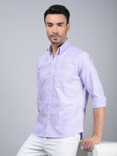 Purple Checked 100% Cotton Button Down Collar Shirt-Men Shirts-Crimsoune Club