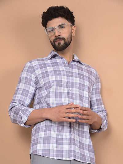 Purple Checked 100% Cotton Shirt-Men Shirts-Crimsoune Club