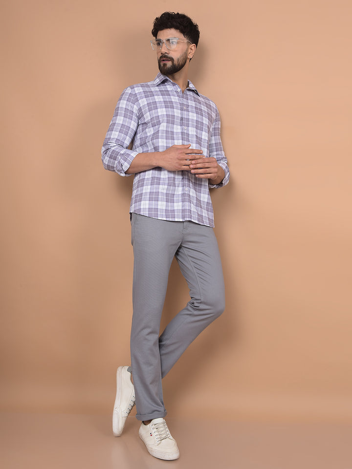 Purple Checked 100% Cotton Shirt-Men Shirts-Crimsoune Club