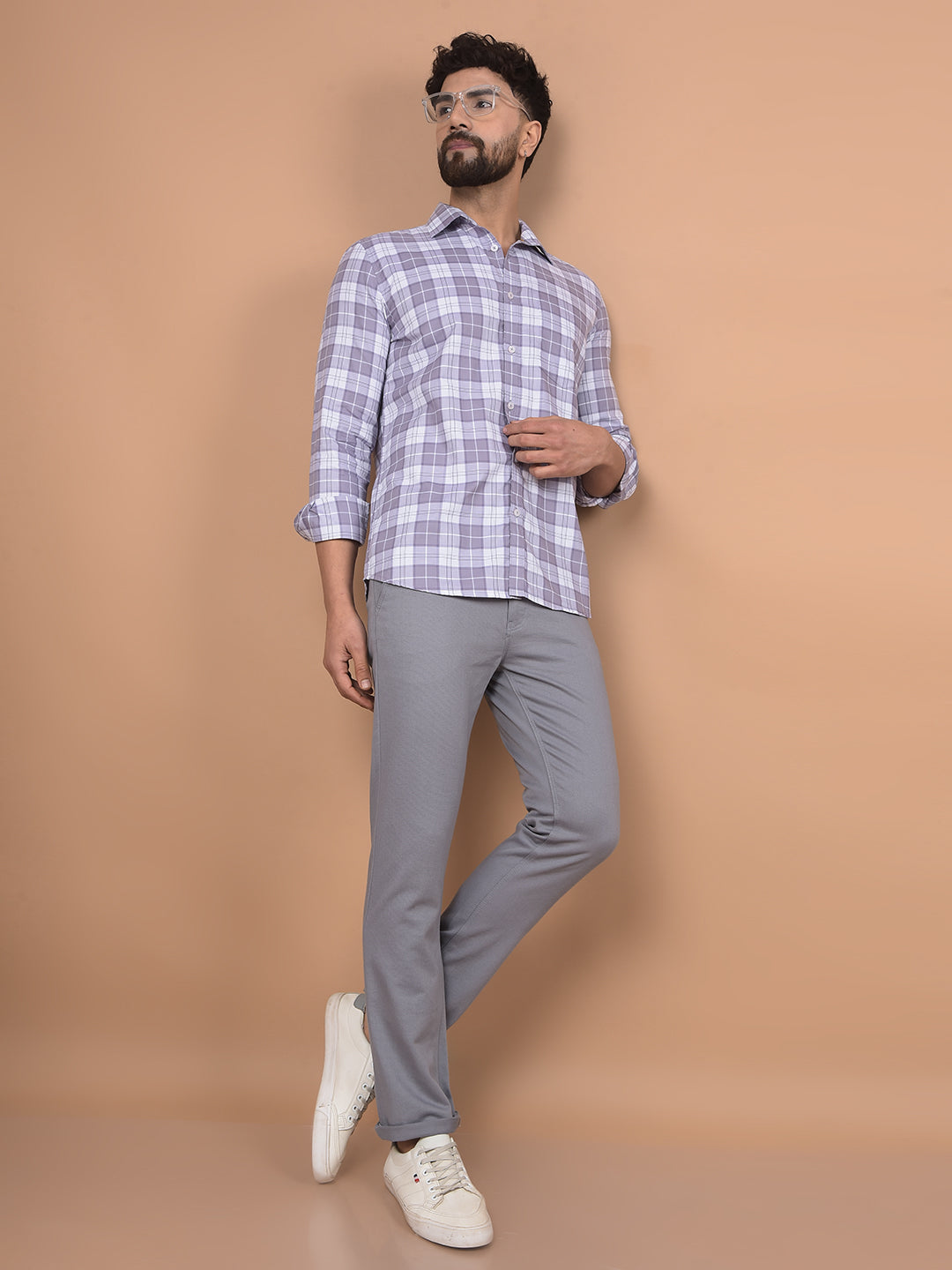 Purple Checked 100% Cotton Shirt-Men Shirts-Crimsoune Club
