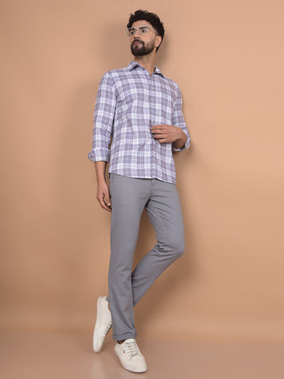Purple Checked 100% Cotton Shirt-Men Shirts-Crimsoune Club