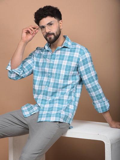 Green Checked 100% Cotton Shirt-Men Shirts-Crimsoune Club