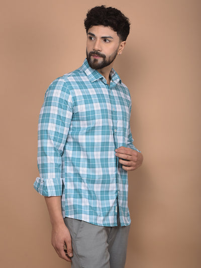 Green Checked 100% Cotton Shirt-Men Shirts-Crimsoune Club