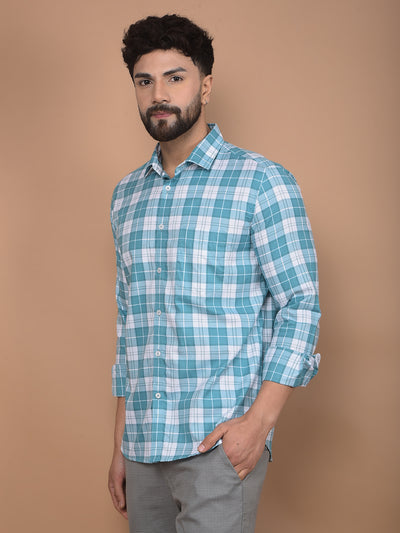 Green Checked 100% Cotton Shirt-Men Shirts-Crimsoune Club