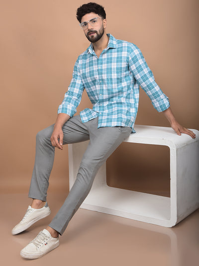 Green Checked 100% Cotton Shirt-Men Shirts-Crimsoune Club