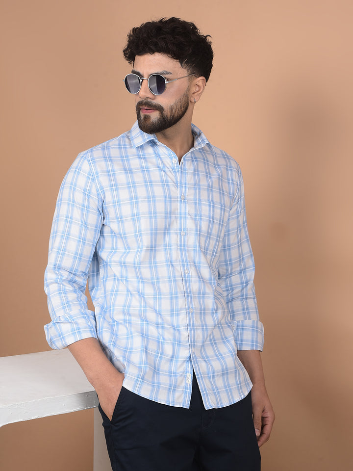 Blue Checked 100% Cotton Shirt-Men Shirts-Crimsoune Club