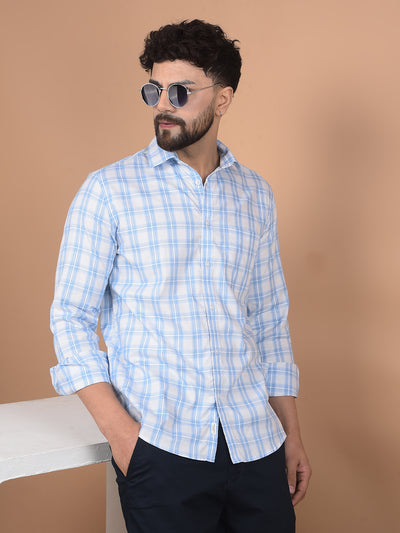 Blue Checked 100% Cotton Shirt-Men Shirts-Crimsoune Club