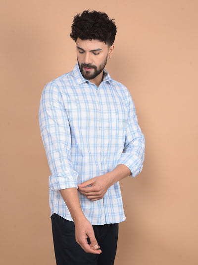 Blue Checked 100% Cotton Shirt-Men Shirts-Crimsoune Club