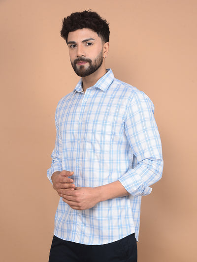 Blue Checked 100% Cotton Shirt-Men Shirts-Crimsoune Club