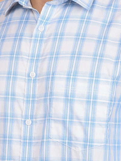 Blue Checked 100% Cotton Shirt-Men Shirts-Crimsoune Club
