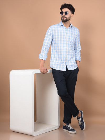 Blue Checked 100% Cotton Shirt-Men Shirts-Crimsoune Club